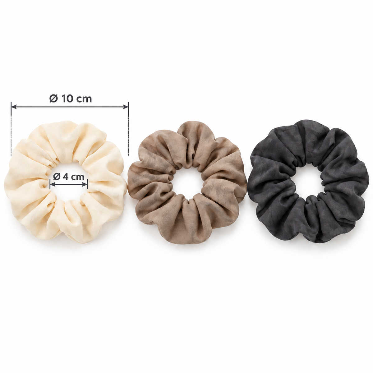Set van 3 stoffen scrunchies - Crème, taupe en antraciet