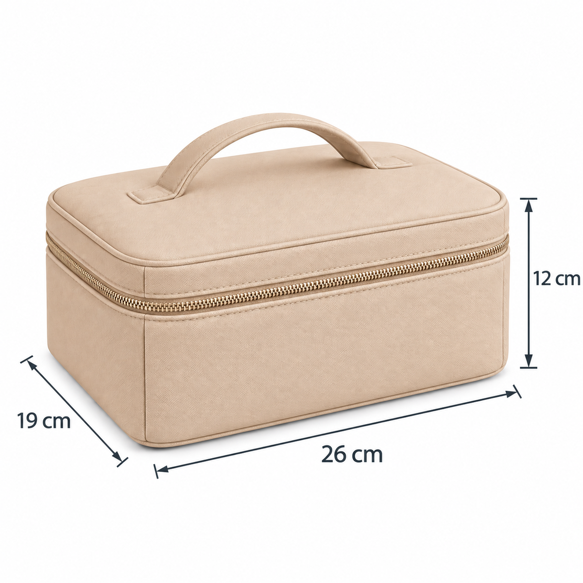 Make-uptas met vaste vakverdeling en handgreep - Beige