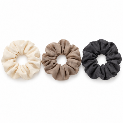 Set van 3 stoffen scrunchies - Crème, taupe en antraciet