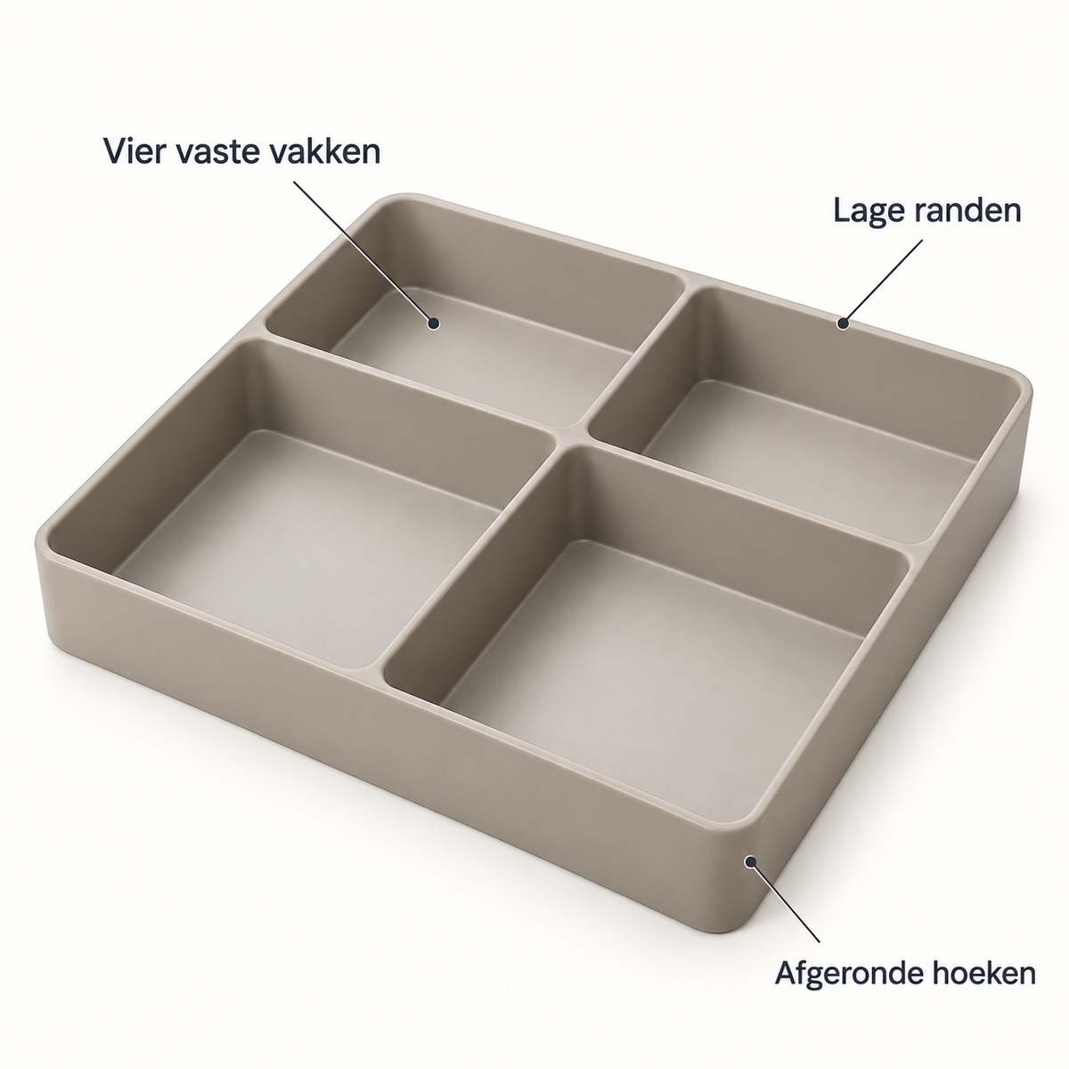 Ladeorganizer met vier vaste vakken - Warmgrijs