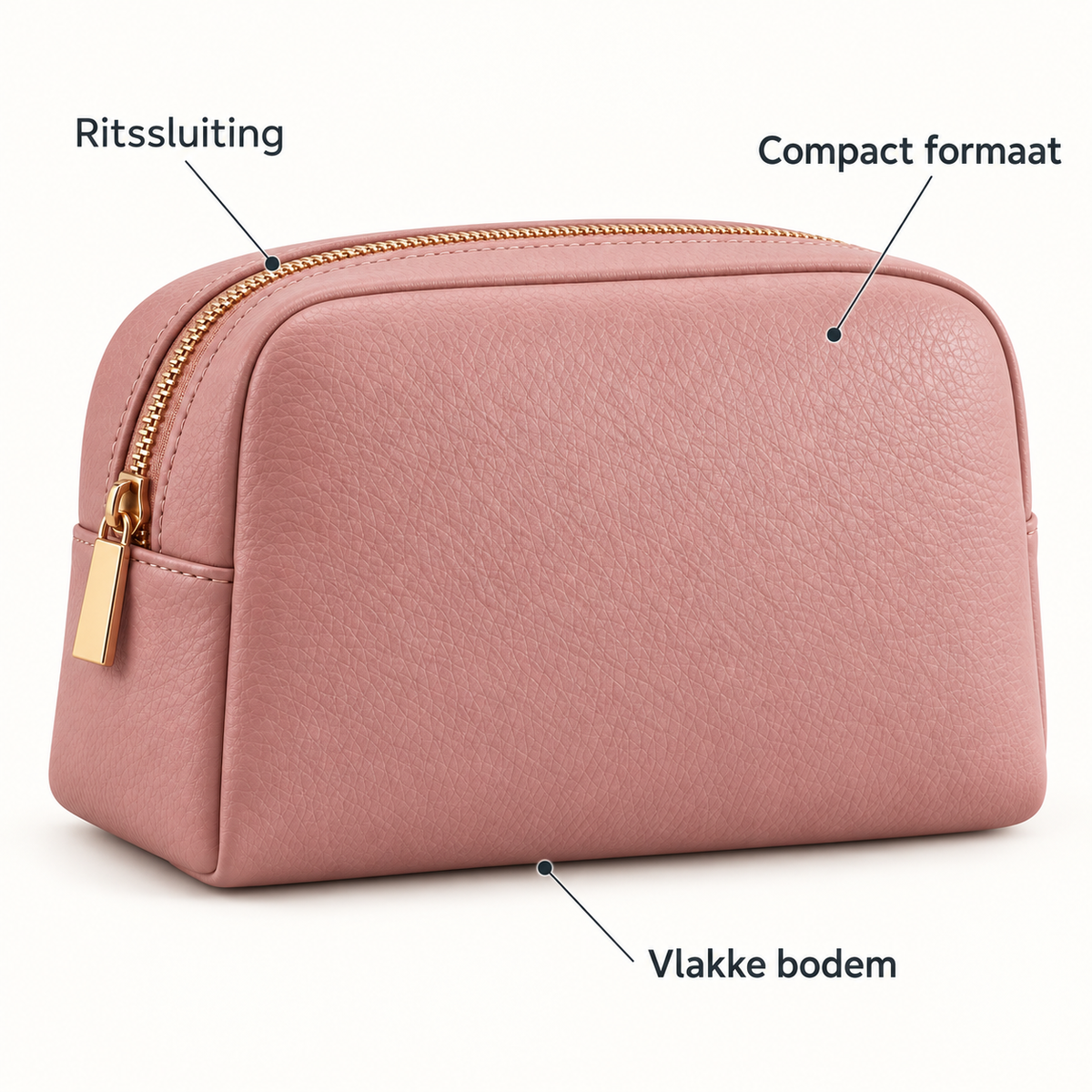 Compact make-uptasje van PU met rits - Oudroze