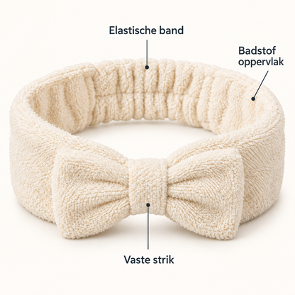 Badstof haarband met vaste strik - Crème