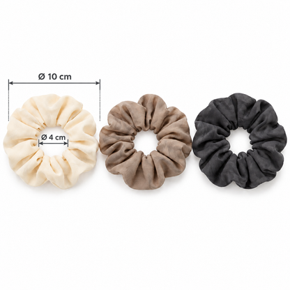 Set van 3 stoffen scrunchies - Crème, taupe en antraciet