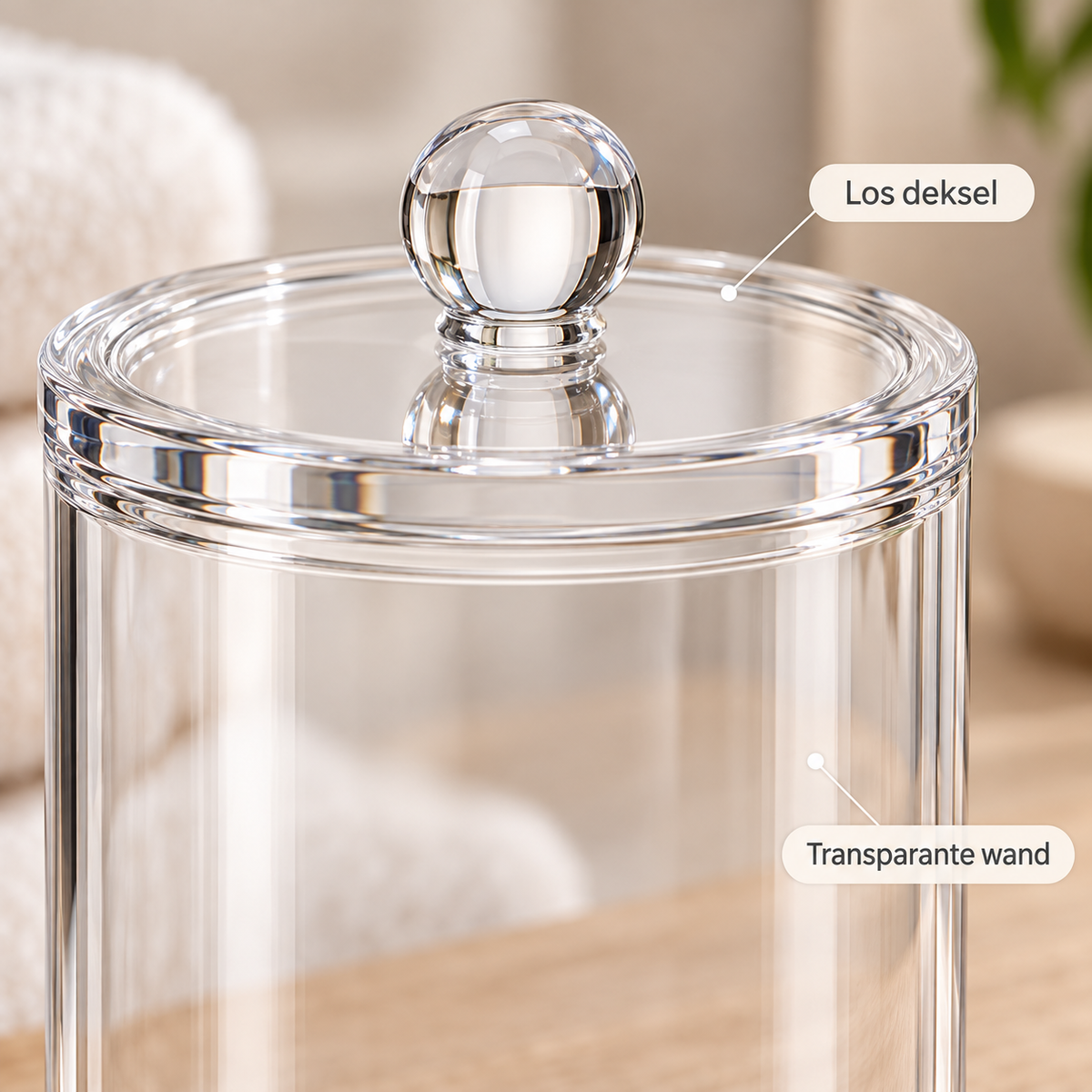 Transparante acryl wattenschijfjeshouder met deksel