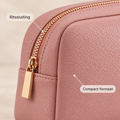 Compact make-uptasje van PU met rits - Oudroze