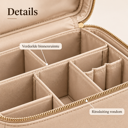 Make-uptas met vaste vakverdeling en handgreep - Beige