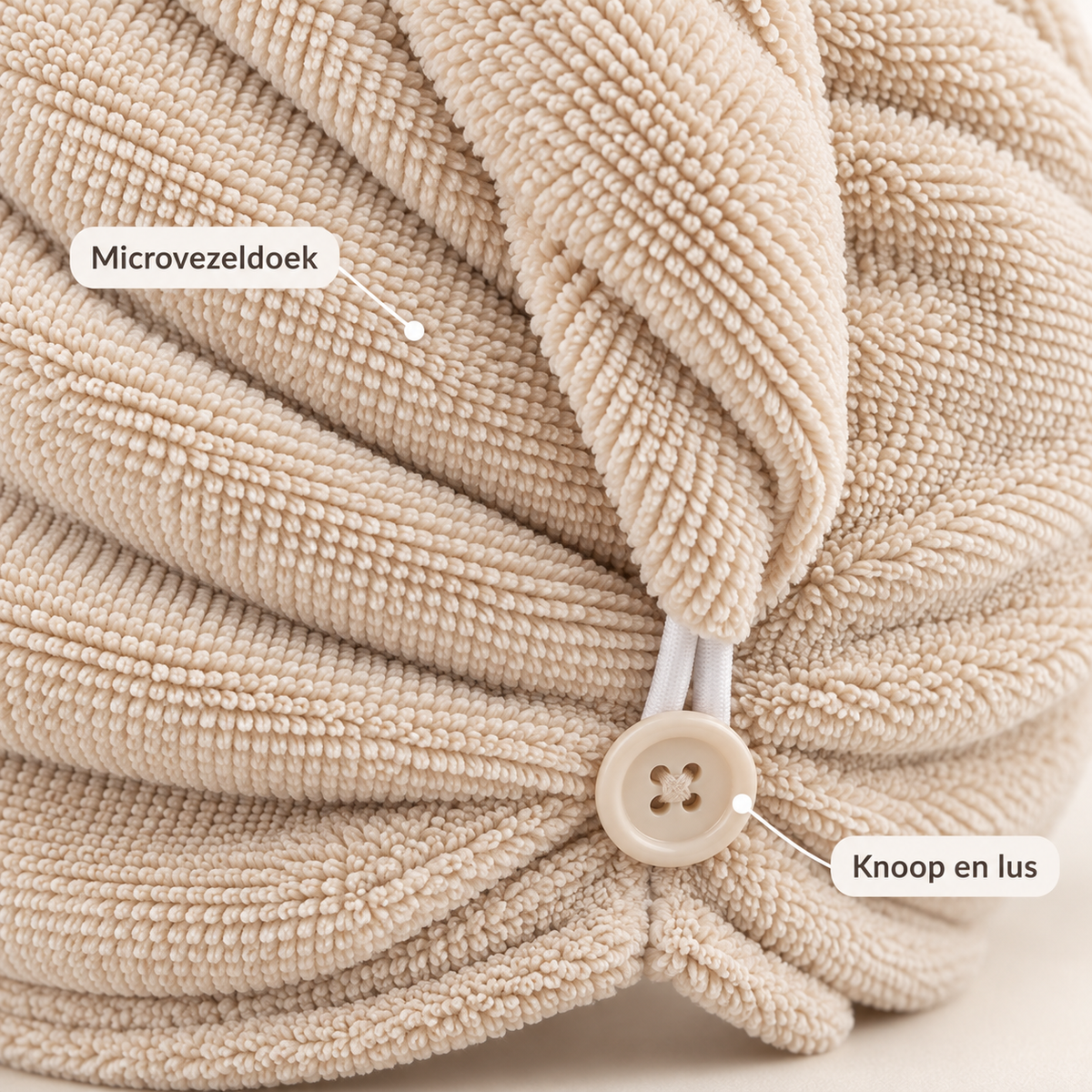 Microvezel haartulband met knoop en lus - Beige